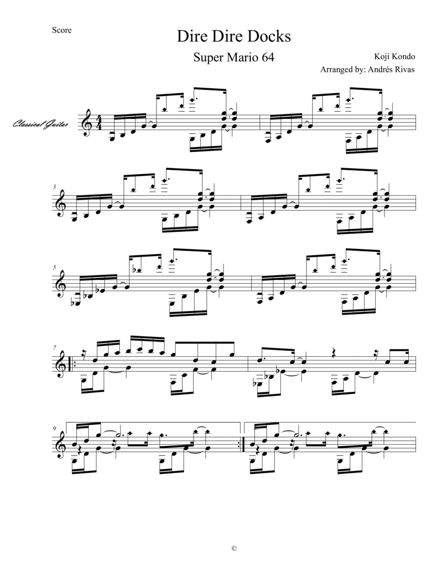 Dire Dire Docks, Super Mario 64 Acoustic Guitar scores gallery preview page 1