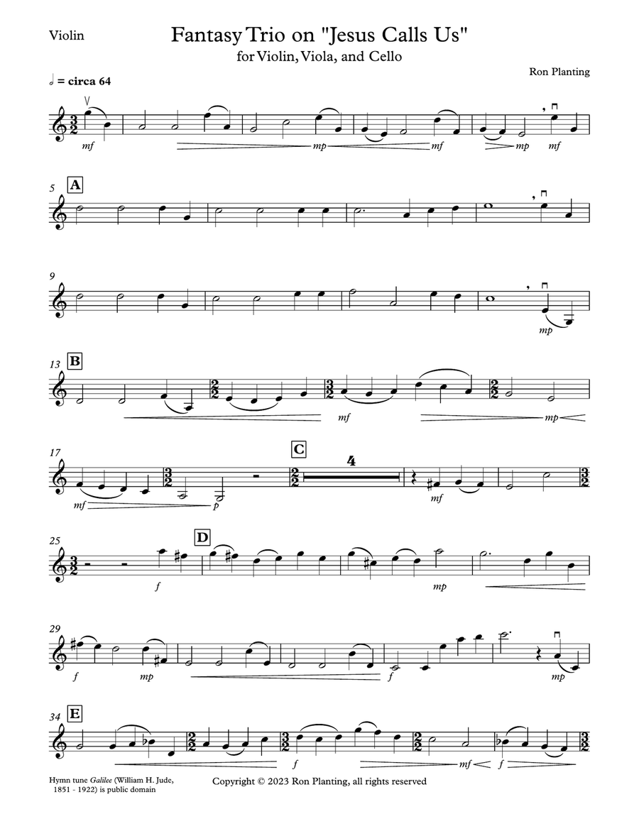 Fantasy Trio on Jesus Calls Us for Violin, Viola, and Cello String Trio scores gallery preview page 5