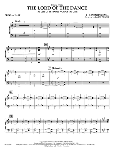 Music from The Lord Of The Dance (arr. Larry Moore) - Piano or Harp
