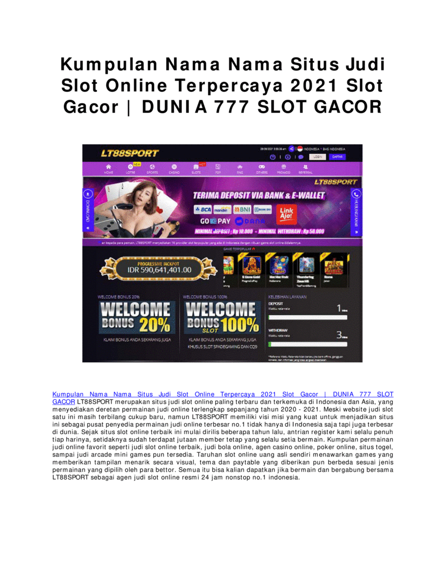 Kumpulan Nama Nama Situs Judi Slot Online Terpercaya 2021 Slot Gacor | DUNIA 777 SLOT GACOR Easy Piano scores gallery preview page 1
