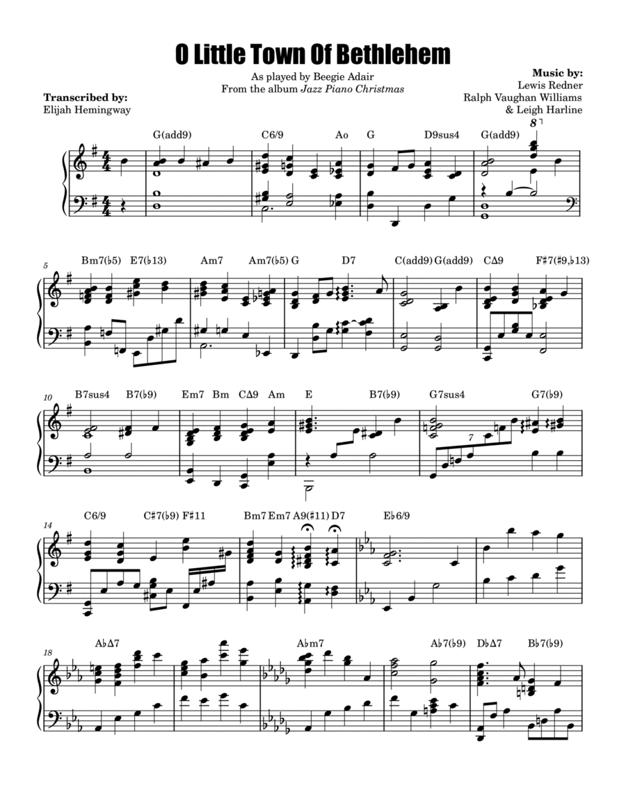 O Little Town Of Bethlehem / When You Wish Upon A Star Piano Solo scores gallery preview page 1