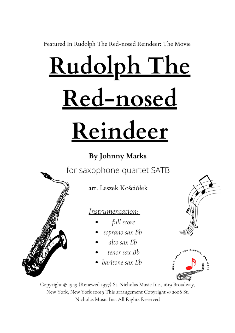 Rudolph The Red-nosed Reindeer Saxophone Quartet scores gallery preview page 2