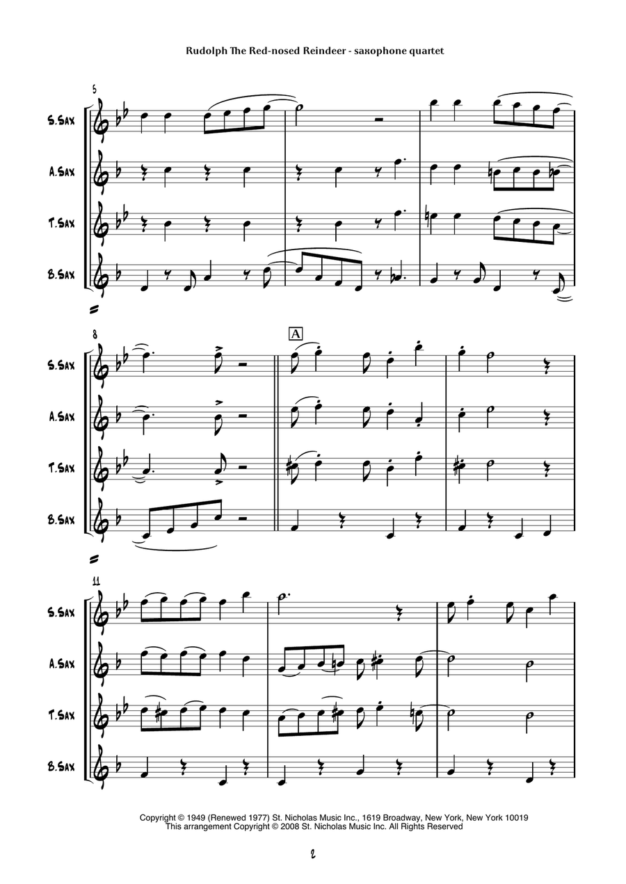 Rudolph The Red-nosed Reindeer Saxophone Quartet scores gallery preview page 5