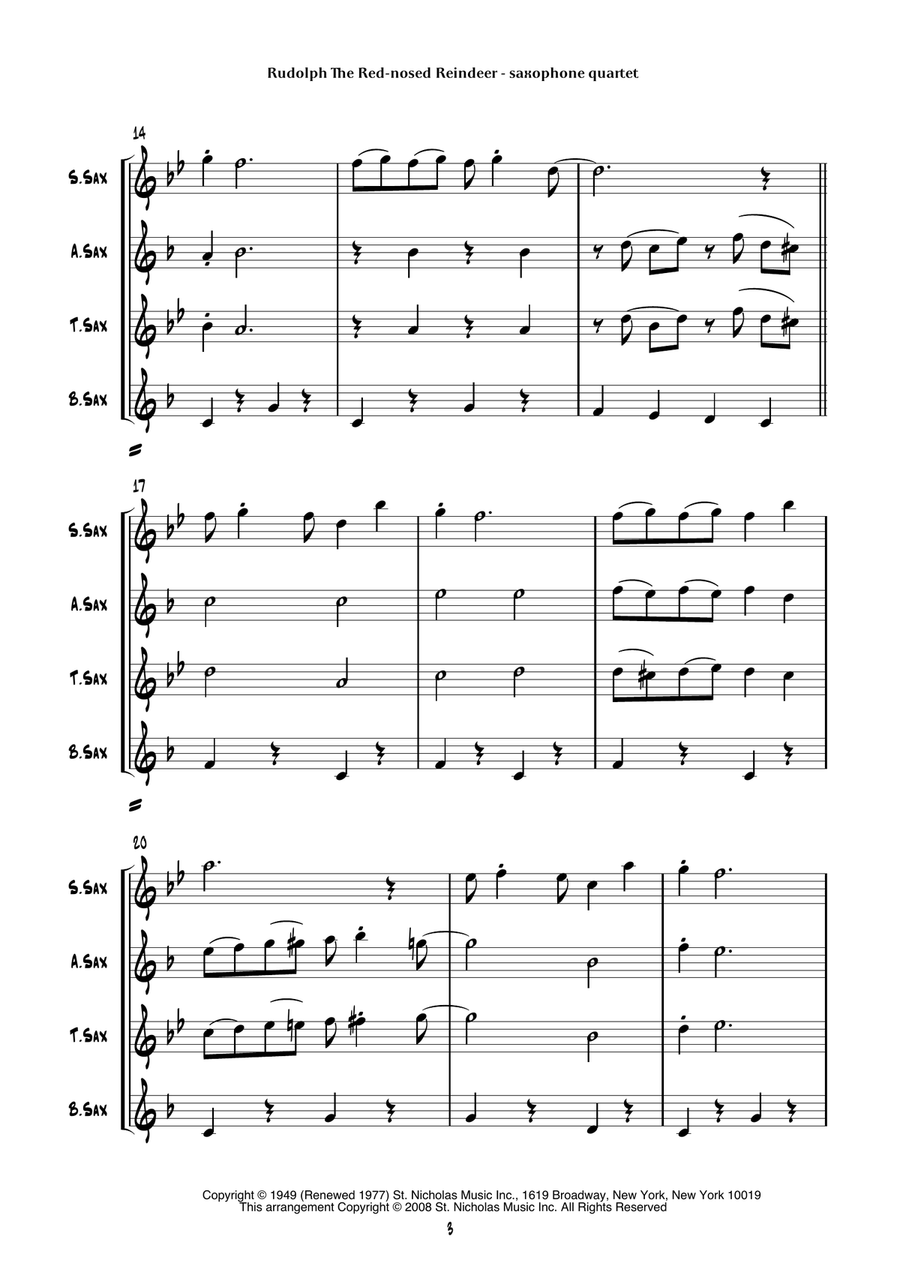 Rudolph The Red-nosed Reindeer Saxophone Quartet scores gallery preview page 6