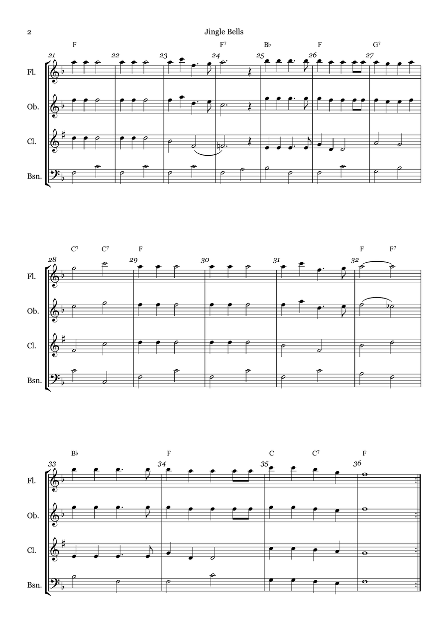 Jingle Bells Woodwind Quartet scores gallery preview page 2