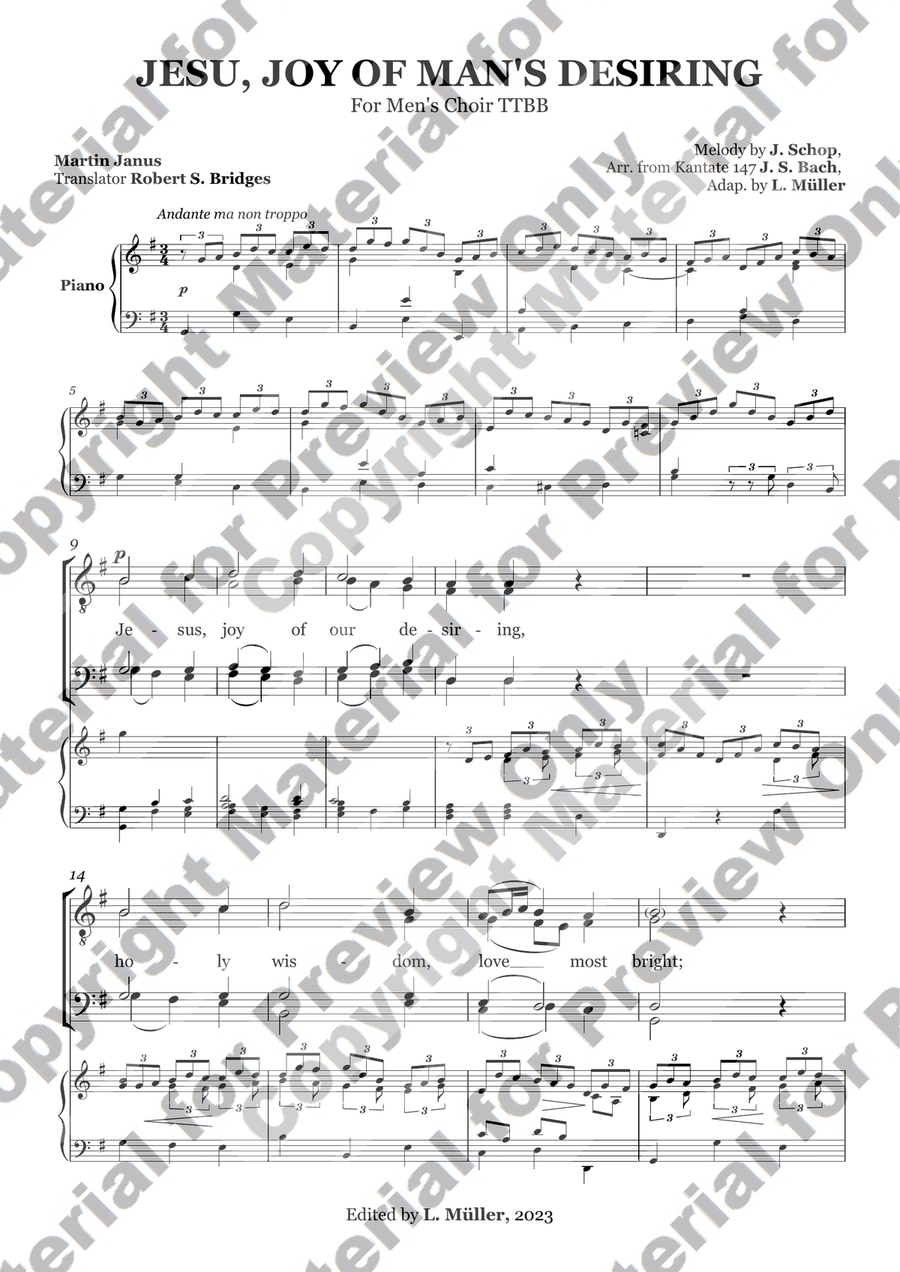Jesu, Joy of Man's Desiring - For Men's Choir (TTBB) with accompaniment TTBB scores gallery preview page 2