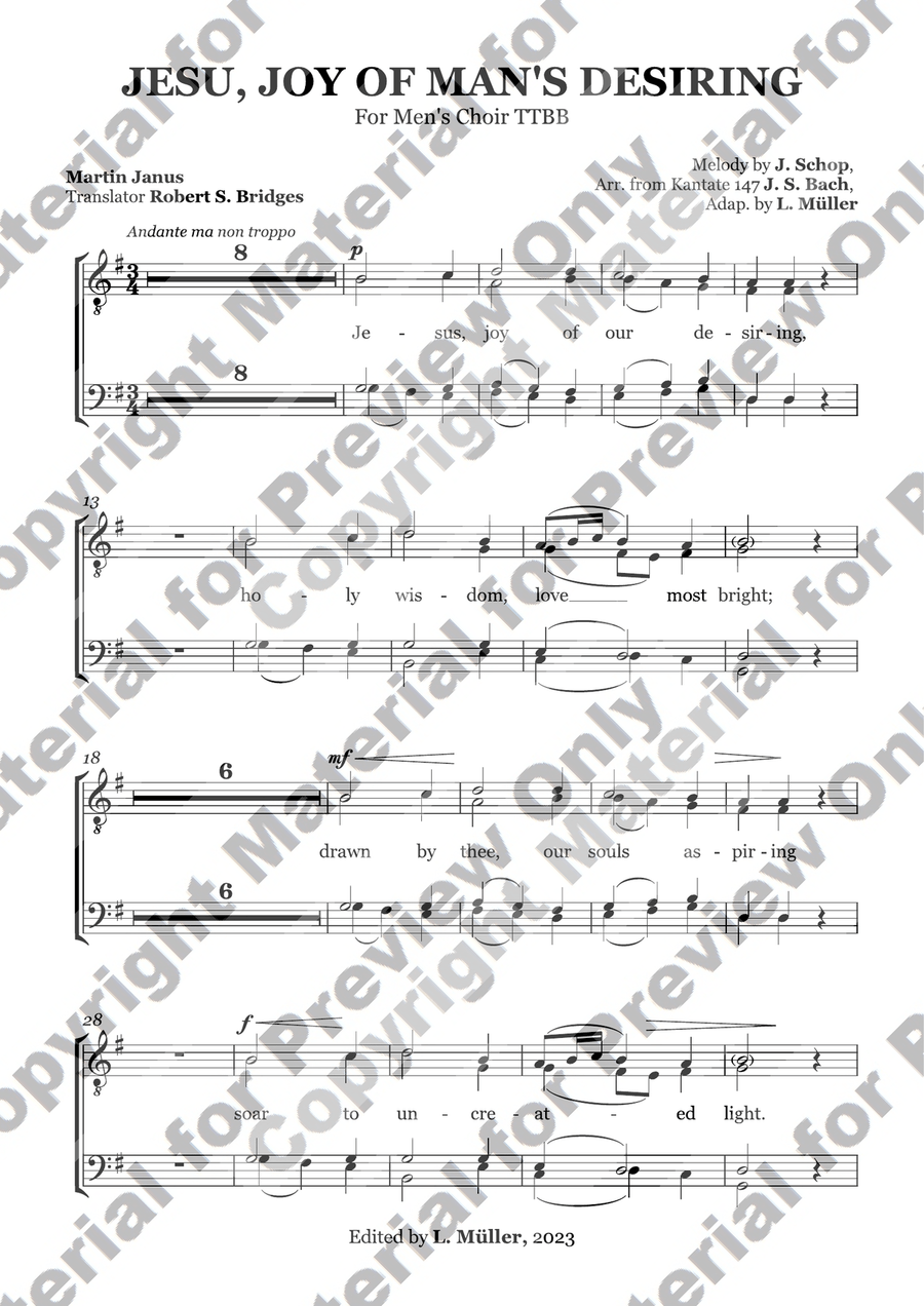 Jesu, Joy of Man's Desiring - For Men's Choir (TTBB) with accompaniment TTBB scores gallery preview page 4