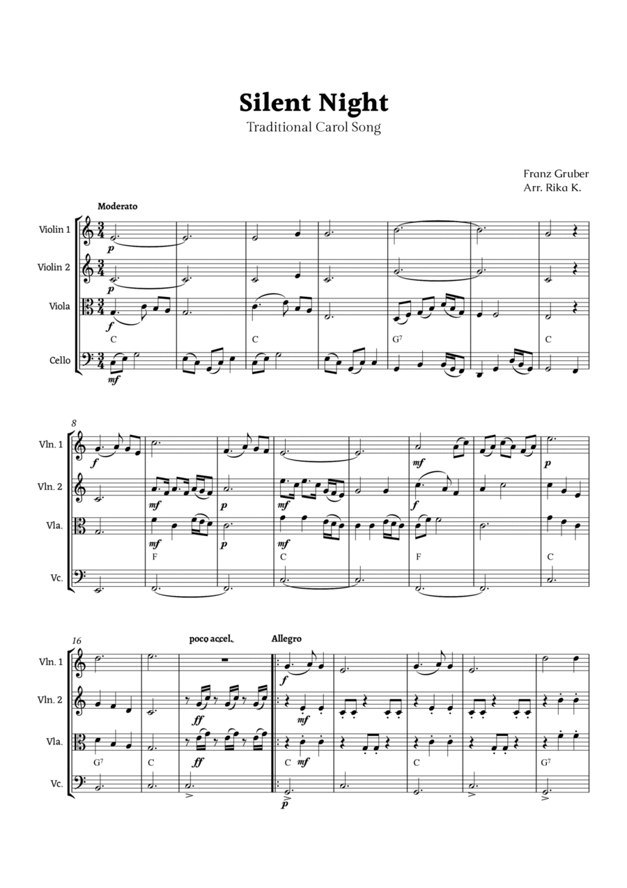 Silent Night for String Quartet String Quartet scores gallery preview page 1