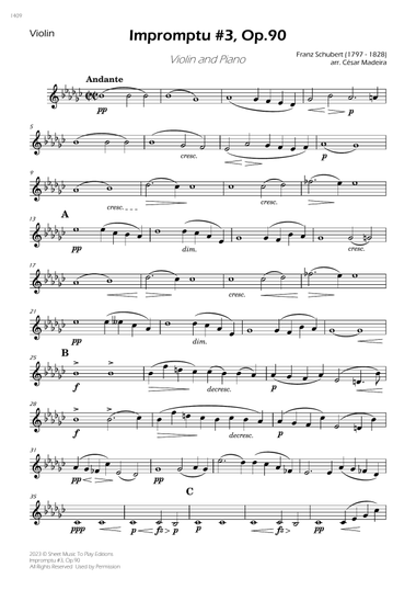 Impromptu No.3, Op.90 - Violin and Piano (Individual Parts)