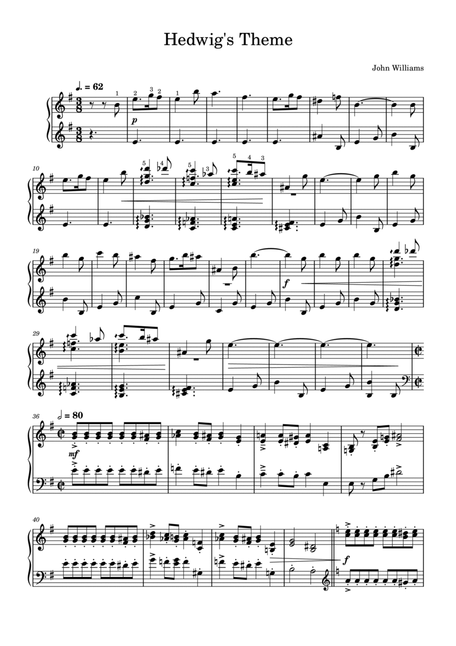 Hedwig's Theme Piano Solo scores gallery preview page 1