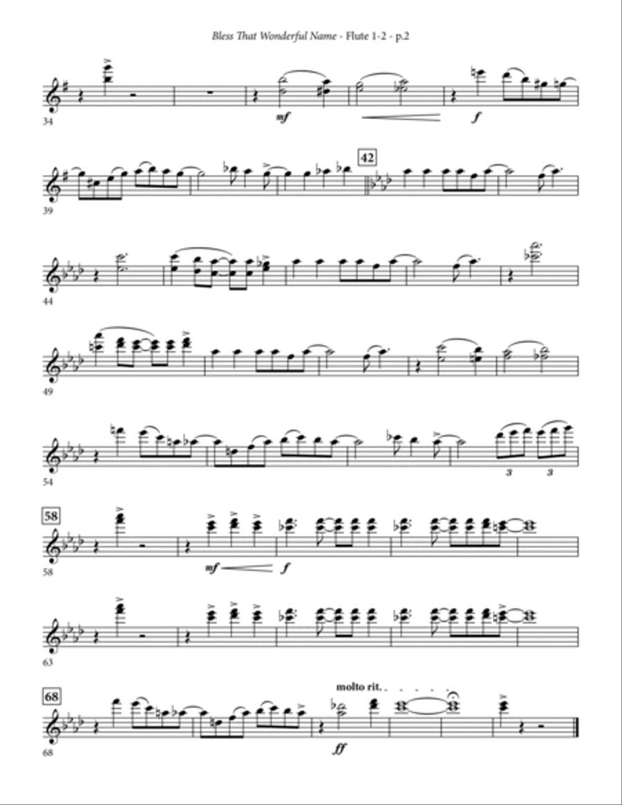 Bless That Wonderful Name (arr. Michael Ware) - Flute 1 & 2 Choir scores gallery preview page 2