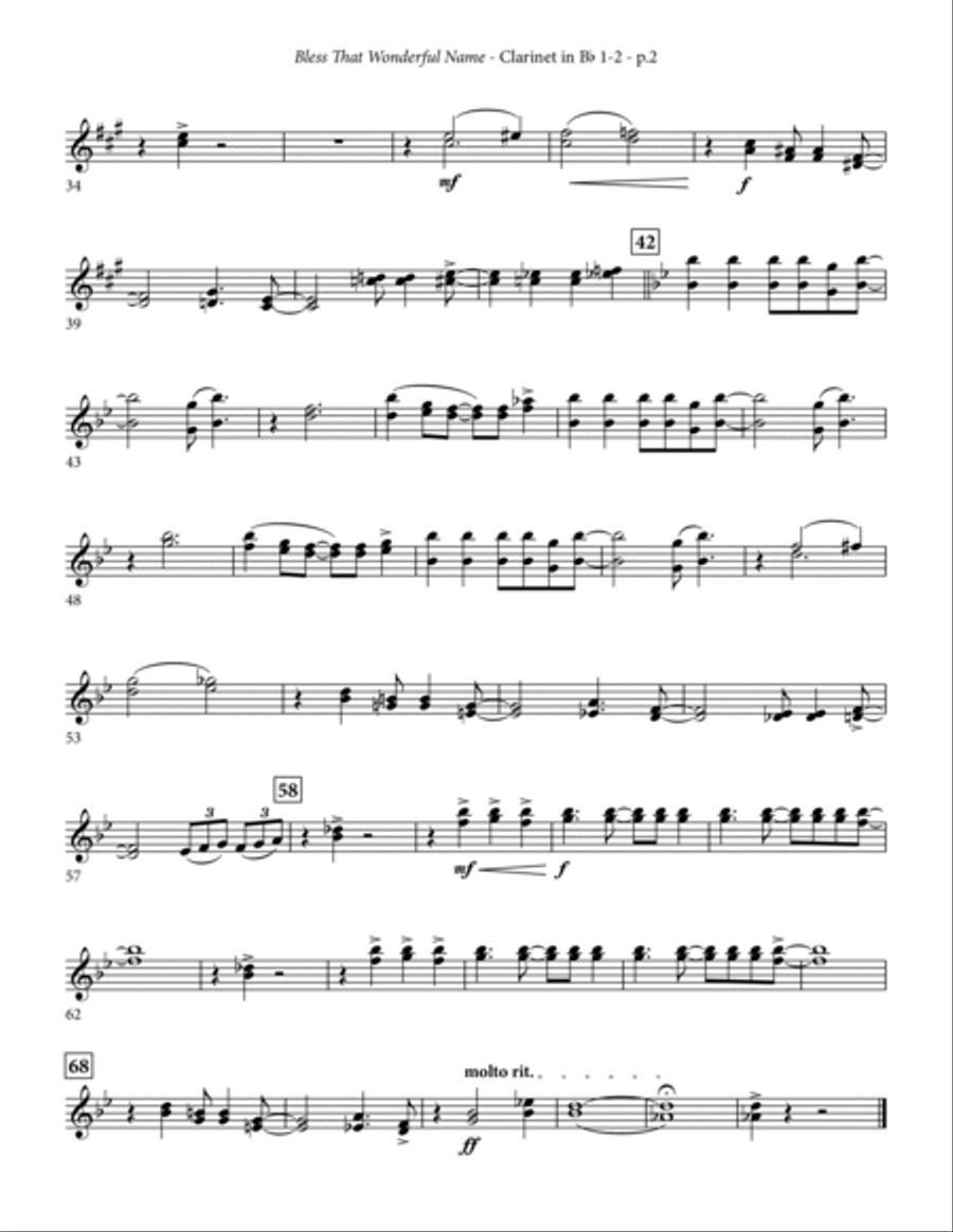 Bless That Wonderful Name (arr. Michael Ware) - Bb Clarinet 1 & 2 Choir scores gallery preview page 2