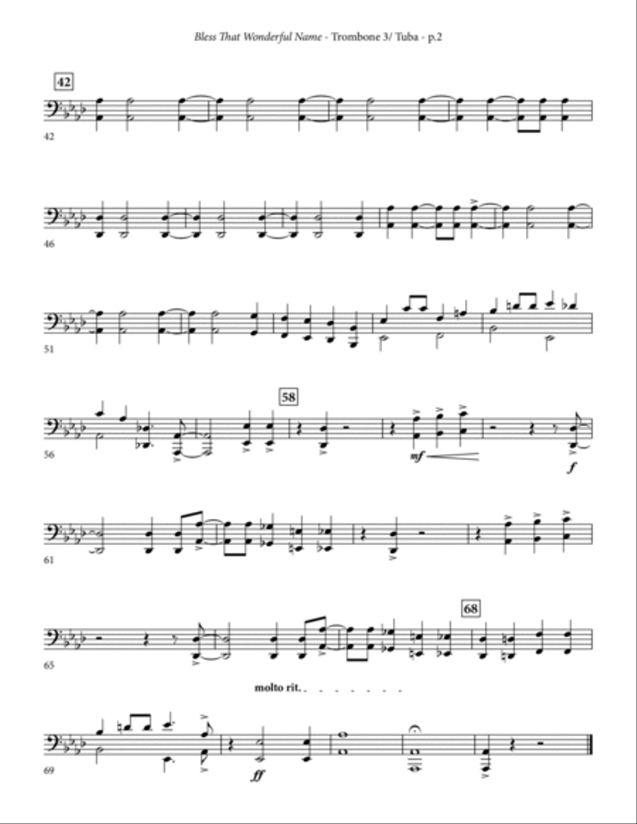Bless That Wonderful Name (arr. Michael Ware) - Trombone 3/Tuba Choir scores gallery preview page 2