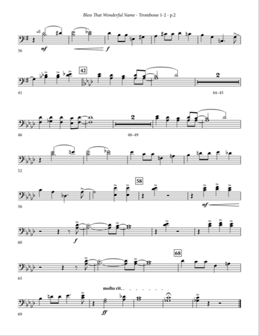 Bless That Wonderful Name (arr. Michael Ware) - Trombone 1 & 2 Choir scores gallery preview page 2