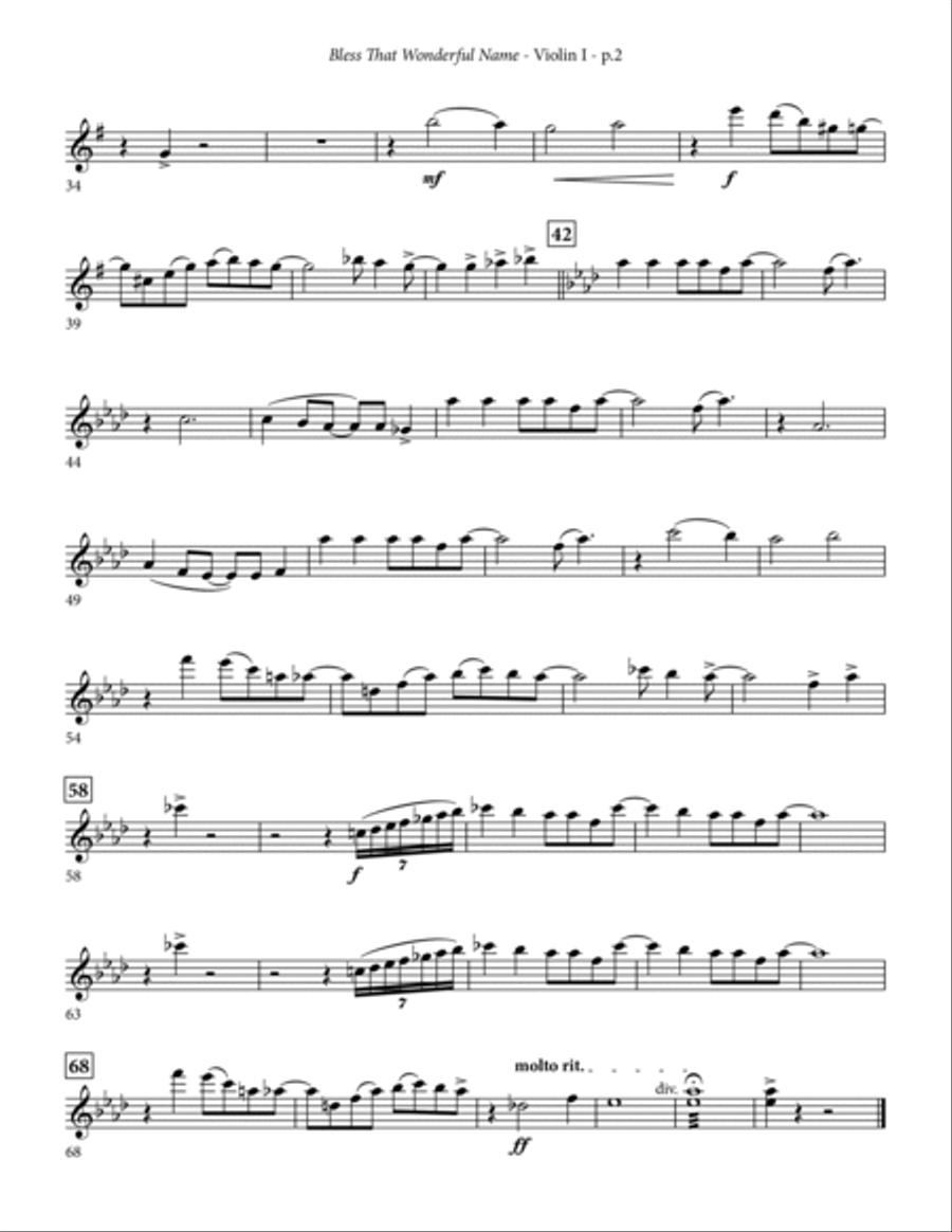 Bless That Wonderful Name (arr. Michael Ware) - Violin 1 Choir scores gallery preview page 2