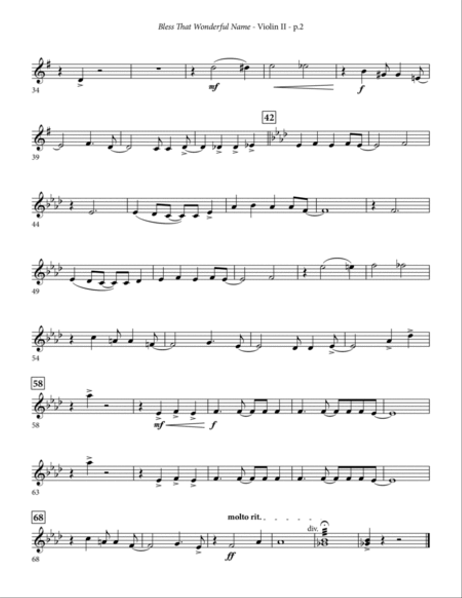 Bless That Wonderful Name (arr. Michael Ware) - Violin 2 Choir scores gallery preview page 2