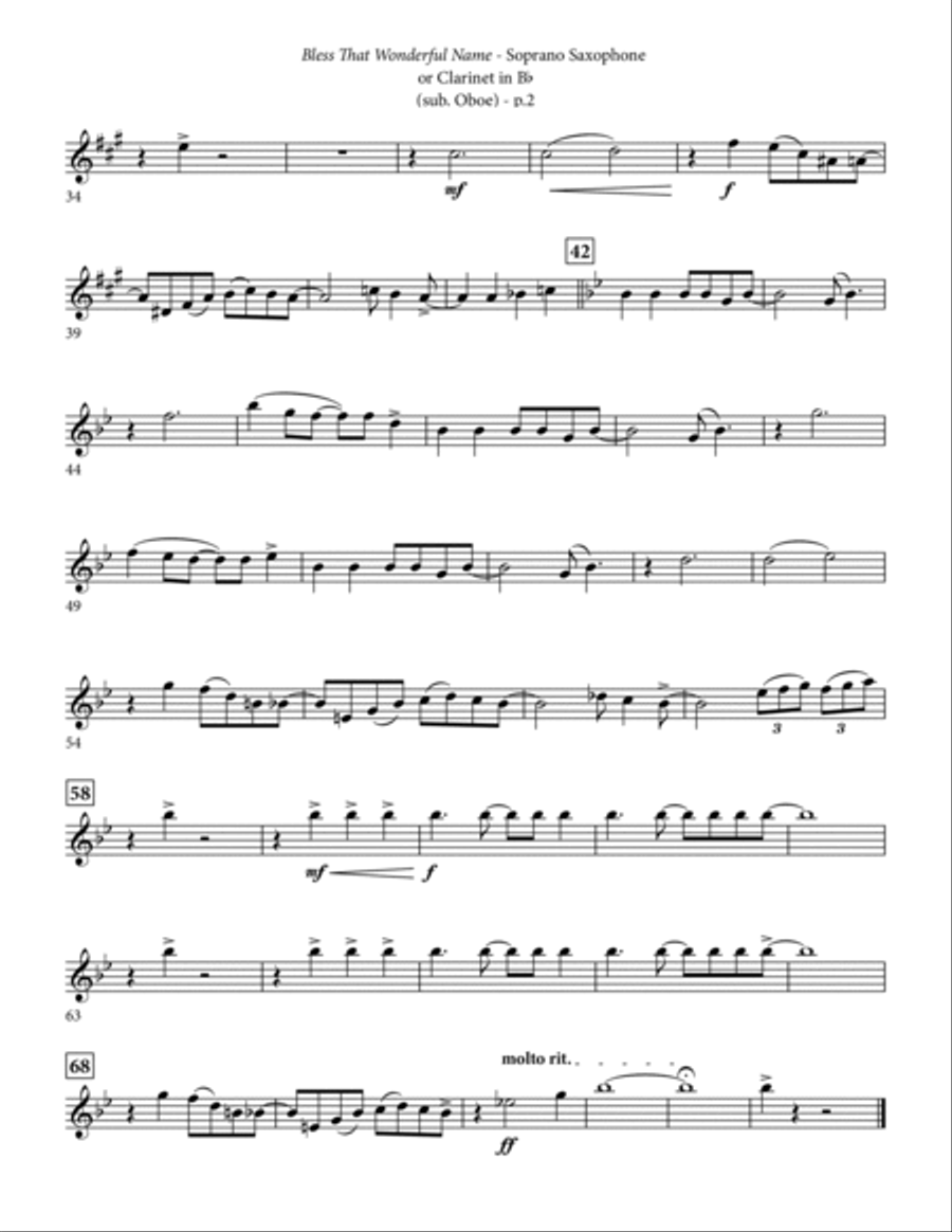 Bless That Wonderful Name (arr. Michael Ware) - Soprano Sax/Clarinet(sub oboe) Choir scores gallery preview page 2