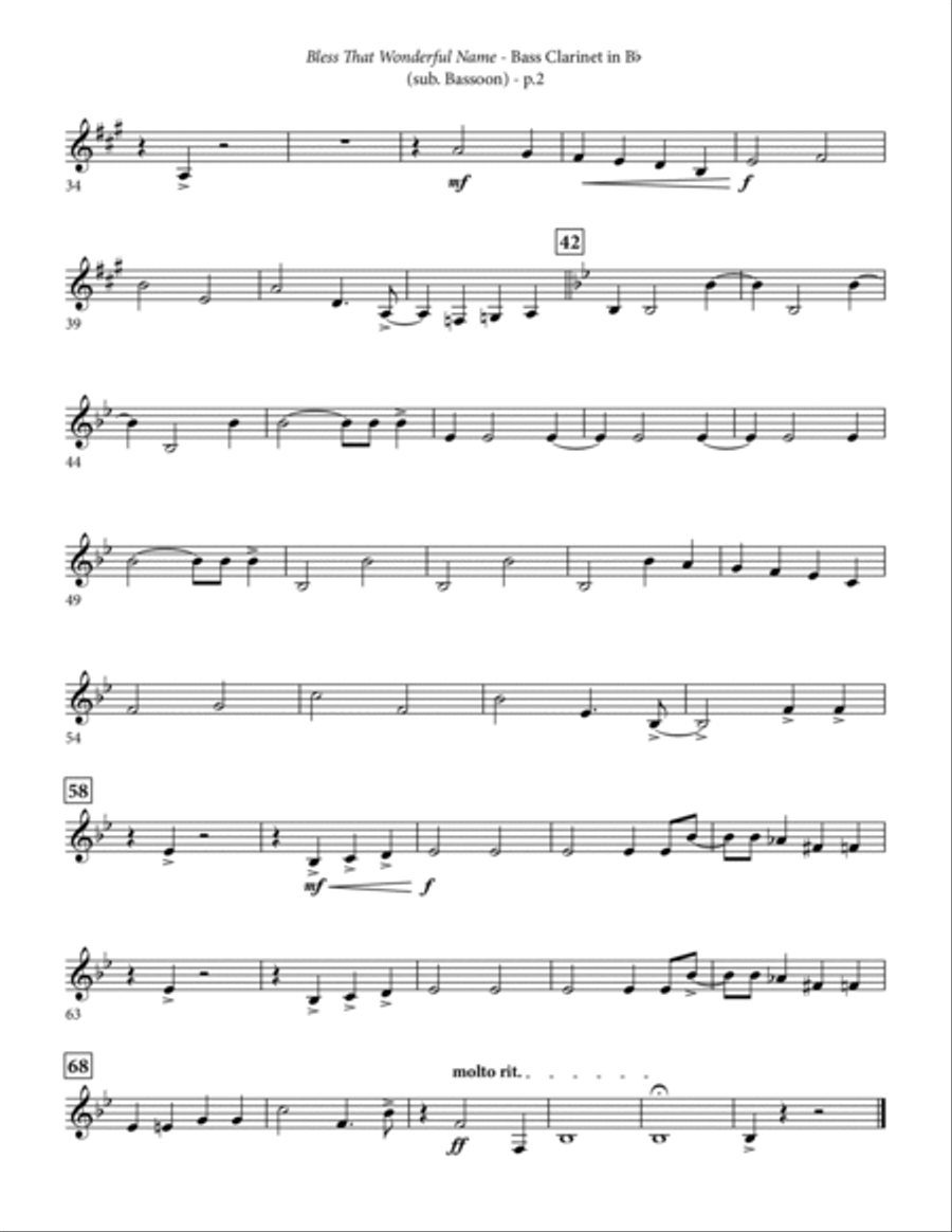 Bless That Wonderful Name (arr. Michael Ware) - Bass Clarinet (sub. Bassoon) Choir scores gallery preview page 2