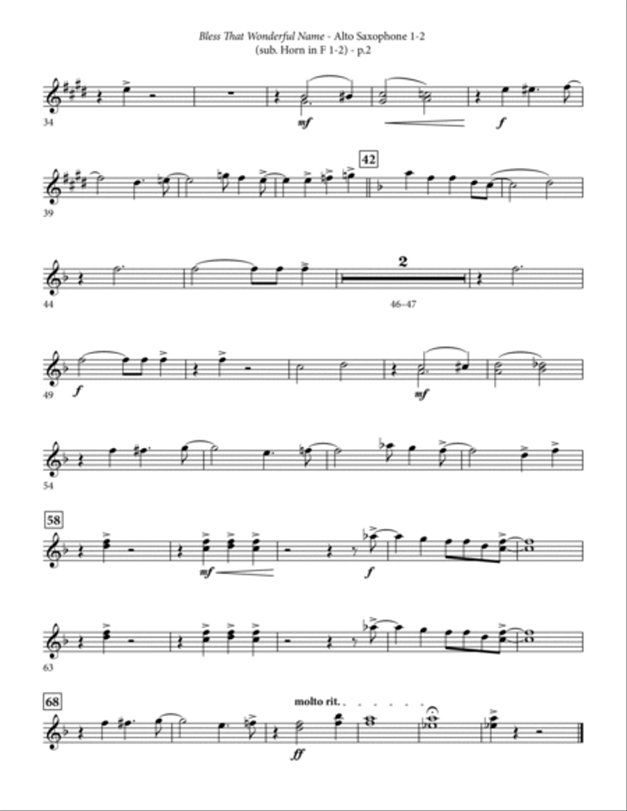 Bless That Wonderful Name (arr. Michael Ware) - Alto Sax 1-2 (sub. Horn 1-2) Choir scores gallery preview page 2