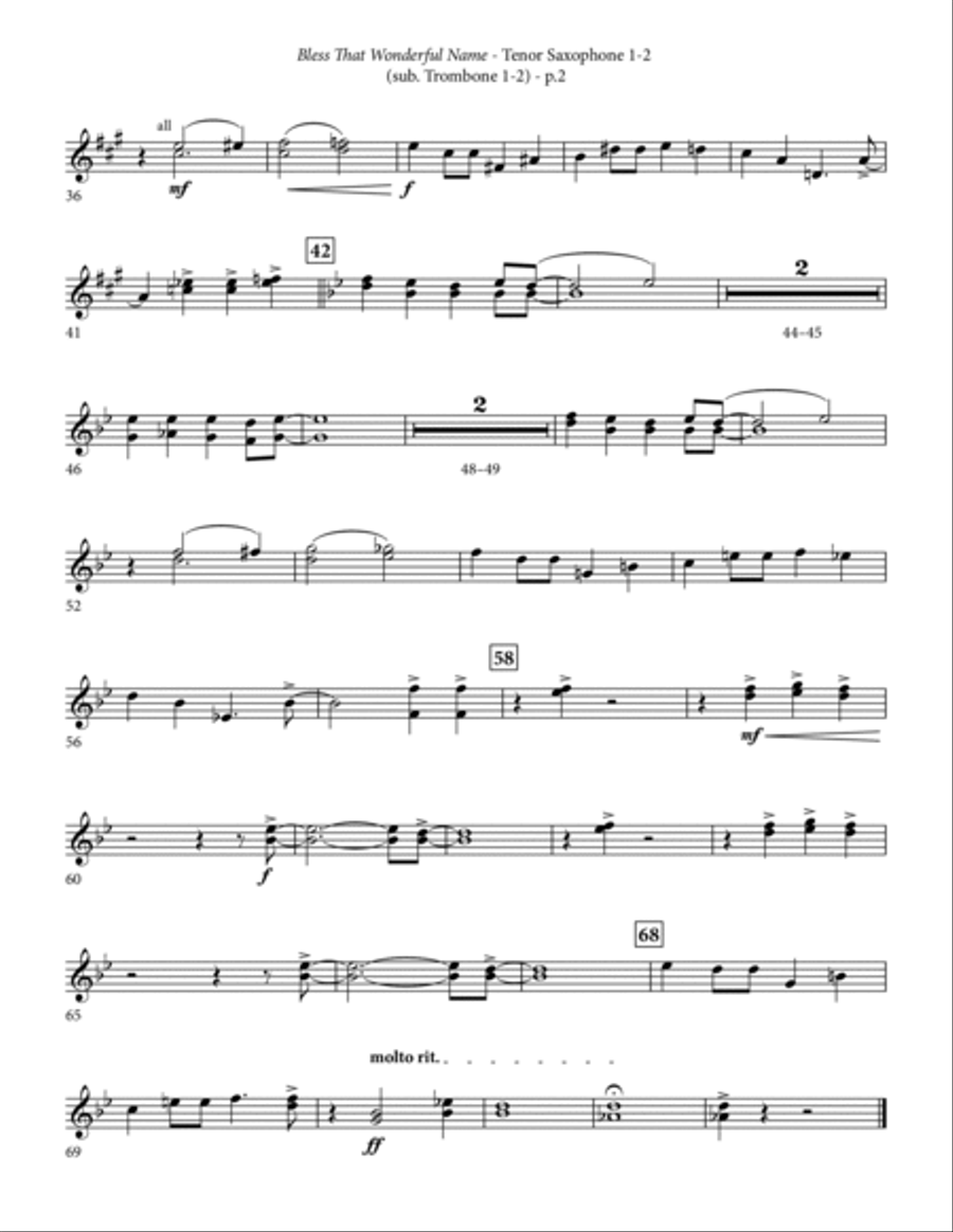 Bless That Wonderful Name (arr. Michael Ware) - Tenor Sax 1,2 (sub. Tbn 1,2) Choir scores gallery preview page 2