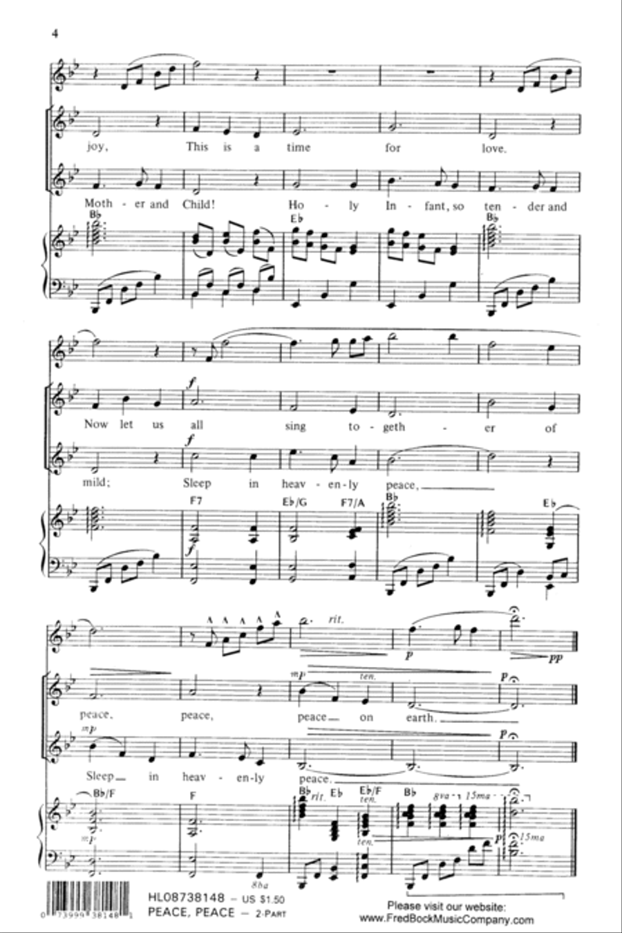Peace, Peace (arr. Fred Bock) 2-Part scores gallery preview page 4