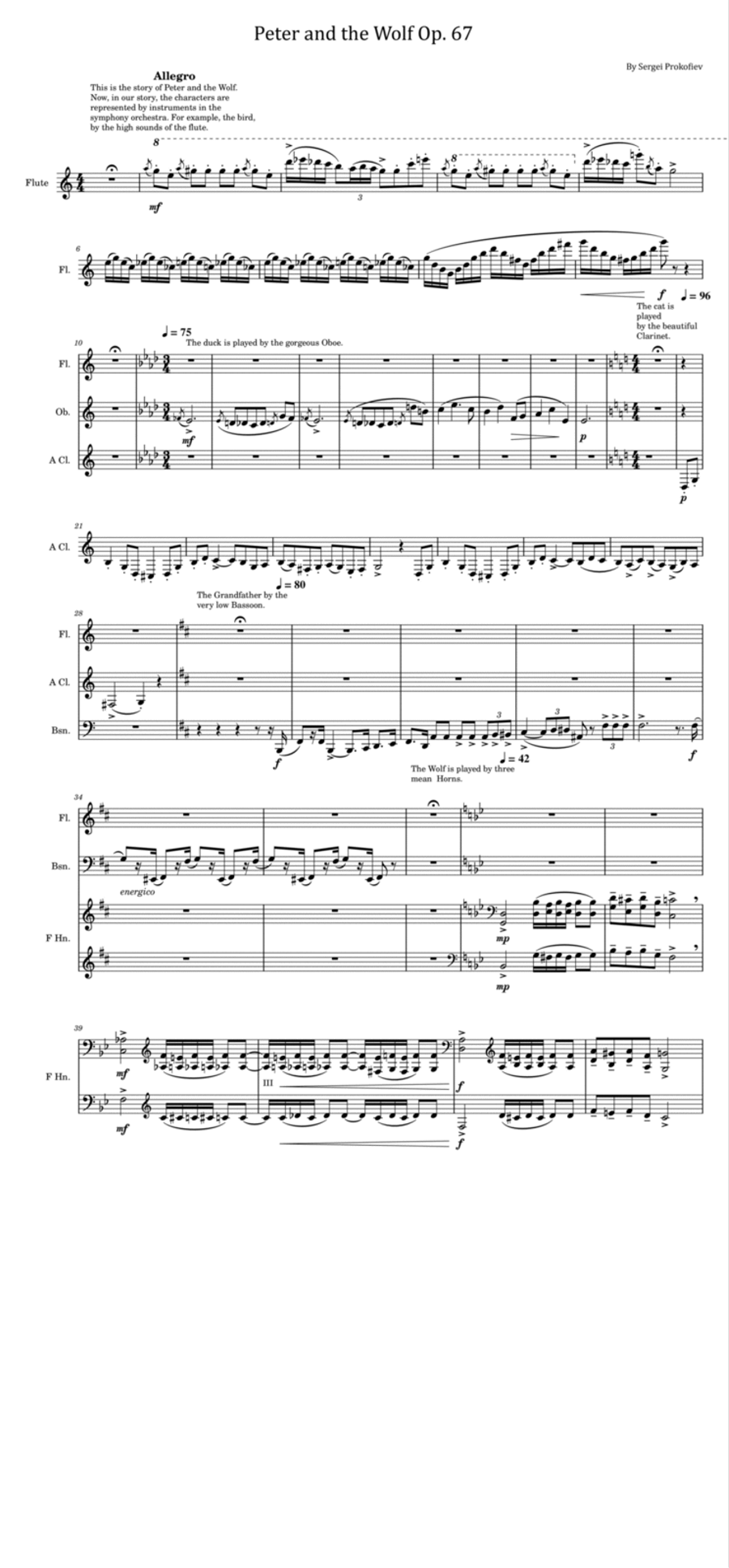Sergei Prokofiev - Peter and the Wolf, Op.67 - For Symphony Orchestra Full Score Full Orchestra scores gallery preview page 1
