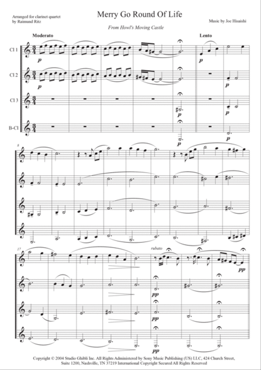 Merry-go-round Of Life Clarinet Quartet scores gallery preview page 2