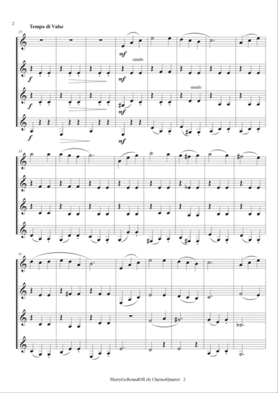 Merry-go-round Of Life Clarinet Quartet scores gallery preview page 3