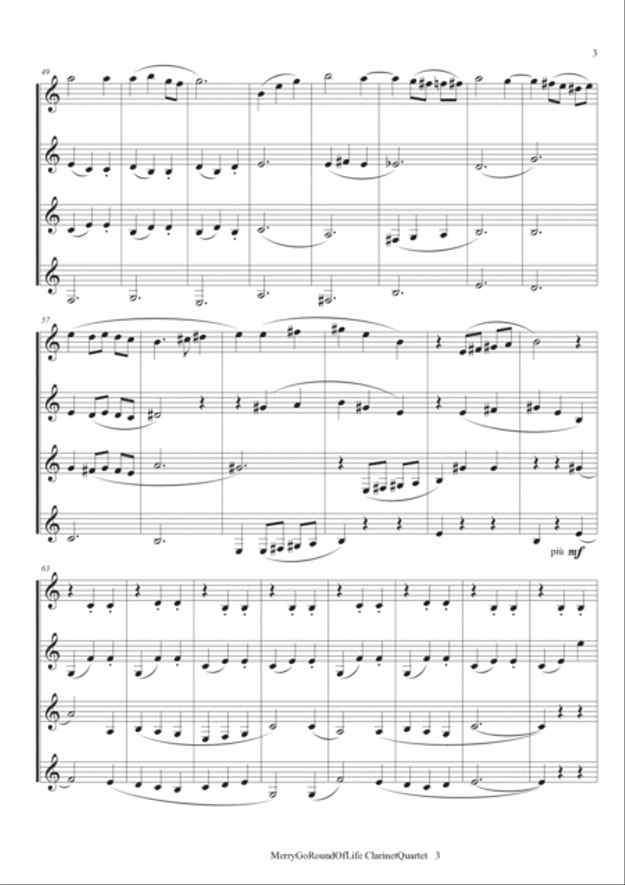Merry-go-round Of Life Clarinet Quartet scores gallery preview page 4