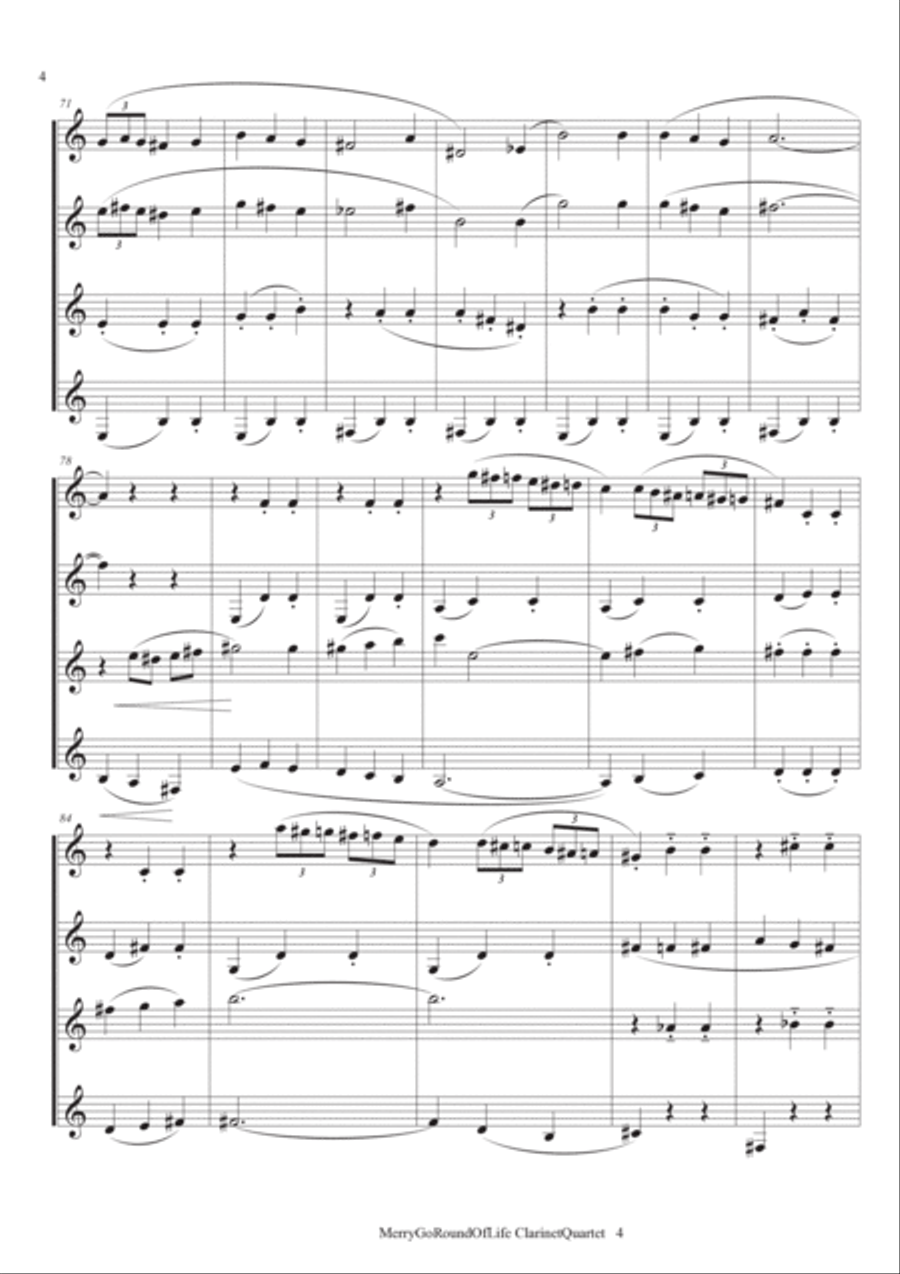 Merry-go-round Of Life Clarinet Quartet scores gallery preview page 5
