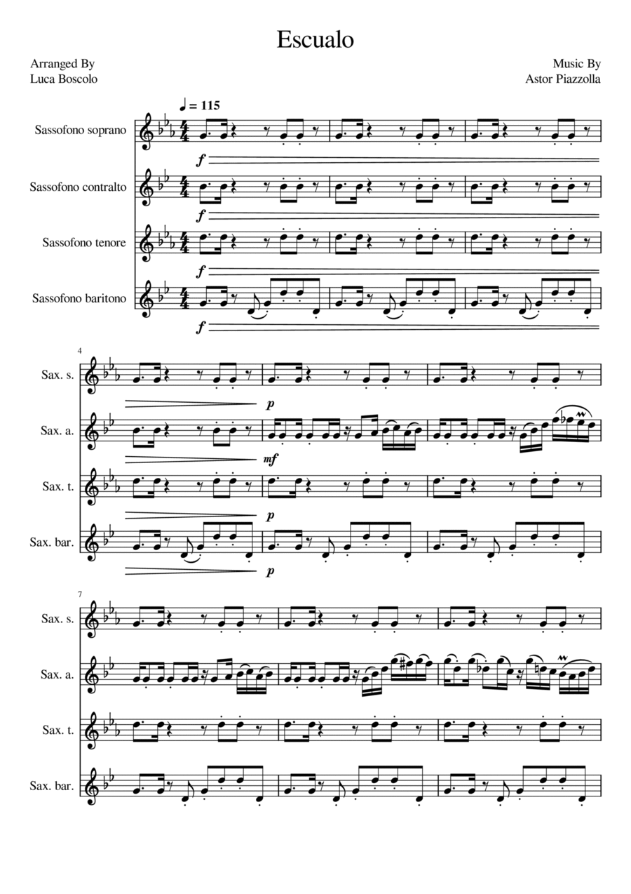 Escualo Saxophone Quartet scores gallery preview page 1