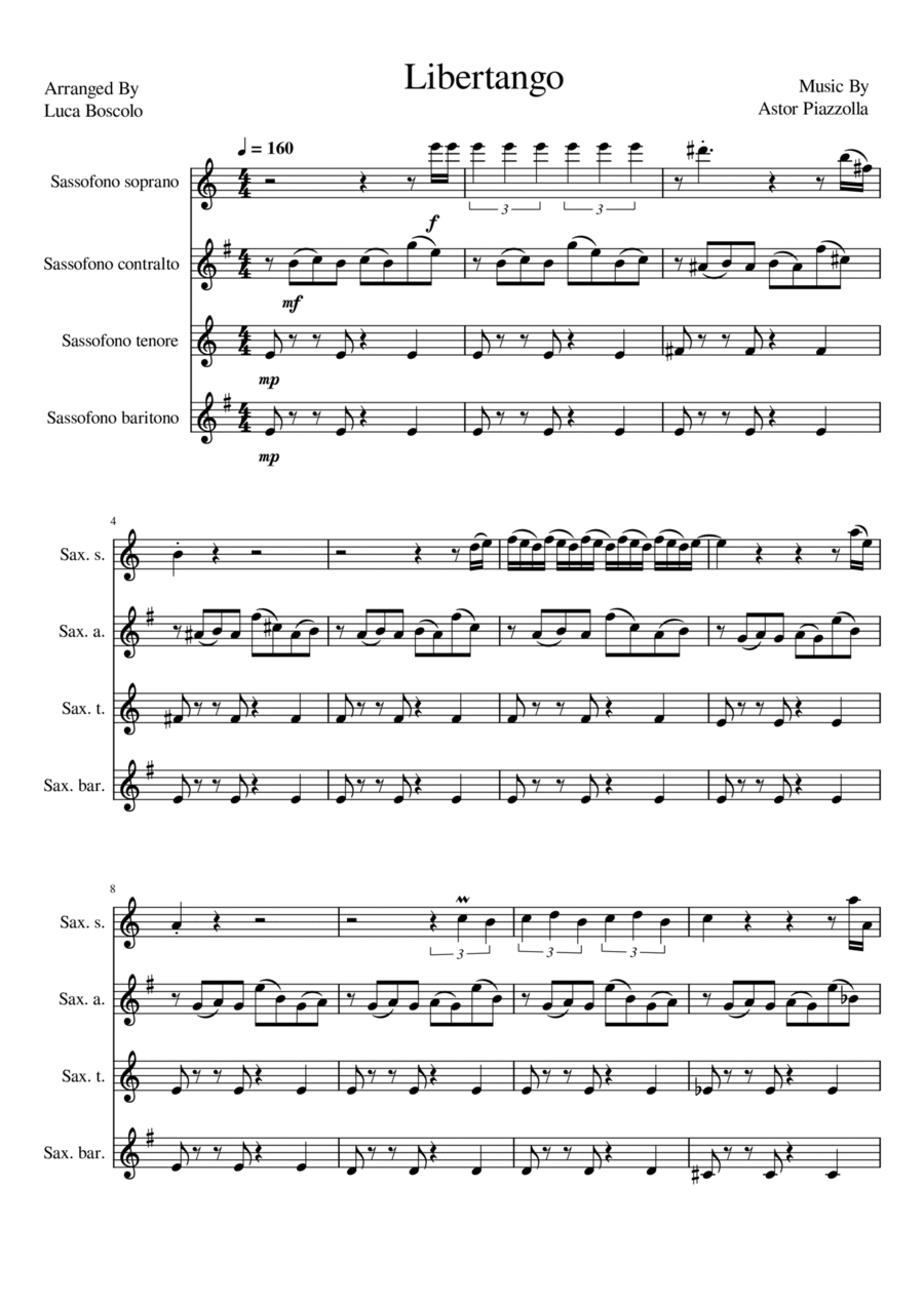 Libertango Saxophone Quartet scores gallery preview page 1