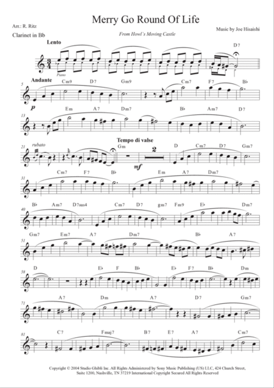 Merry-go-round Of Life B-Flat Clarinet scores gallery preview page 2