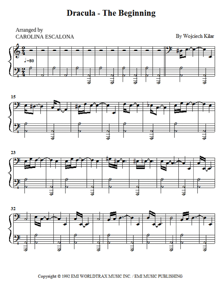 Dracula - The Beginning Piano Solo scores gallery preview page 1