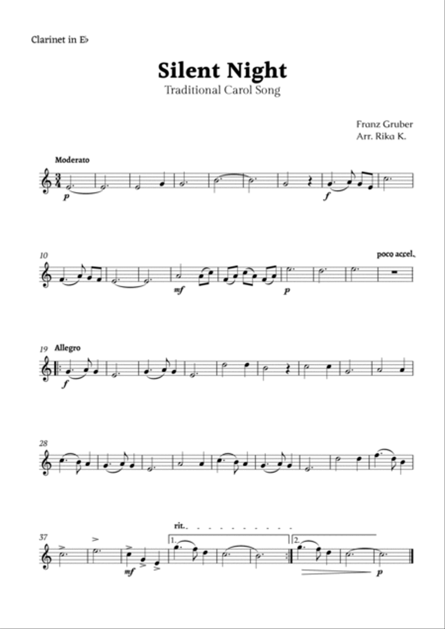 Silent Night for Clarinet Ensemble Quartet Clarinet Quartet scores gallery preview page 3