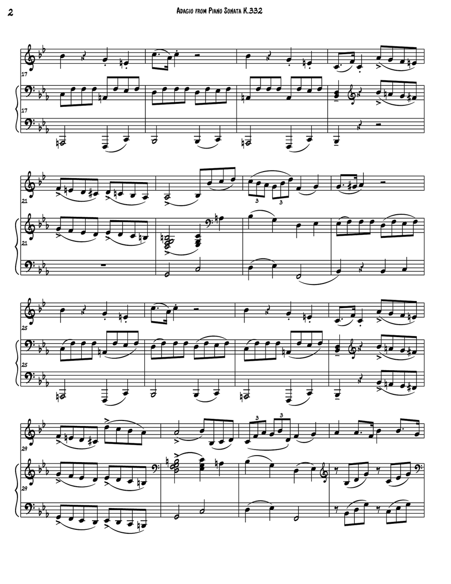 Adagio from Sonata K. 332 Horn scores gallery preview page 2