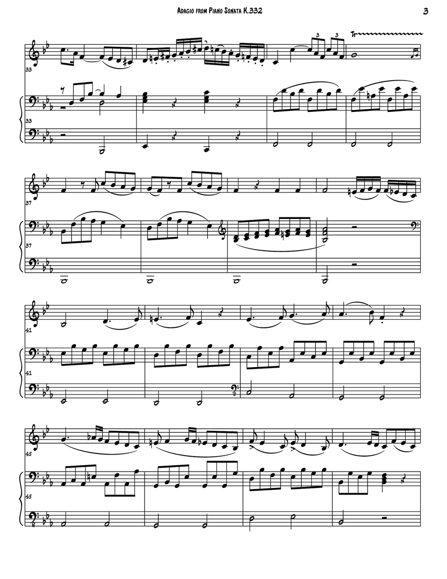 Adagio from Sonata K. 332 Horn scores gallery preview page 3