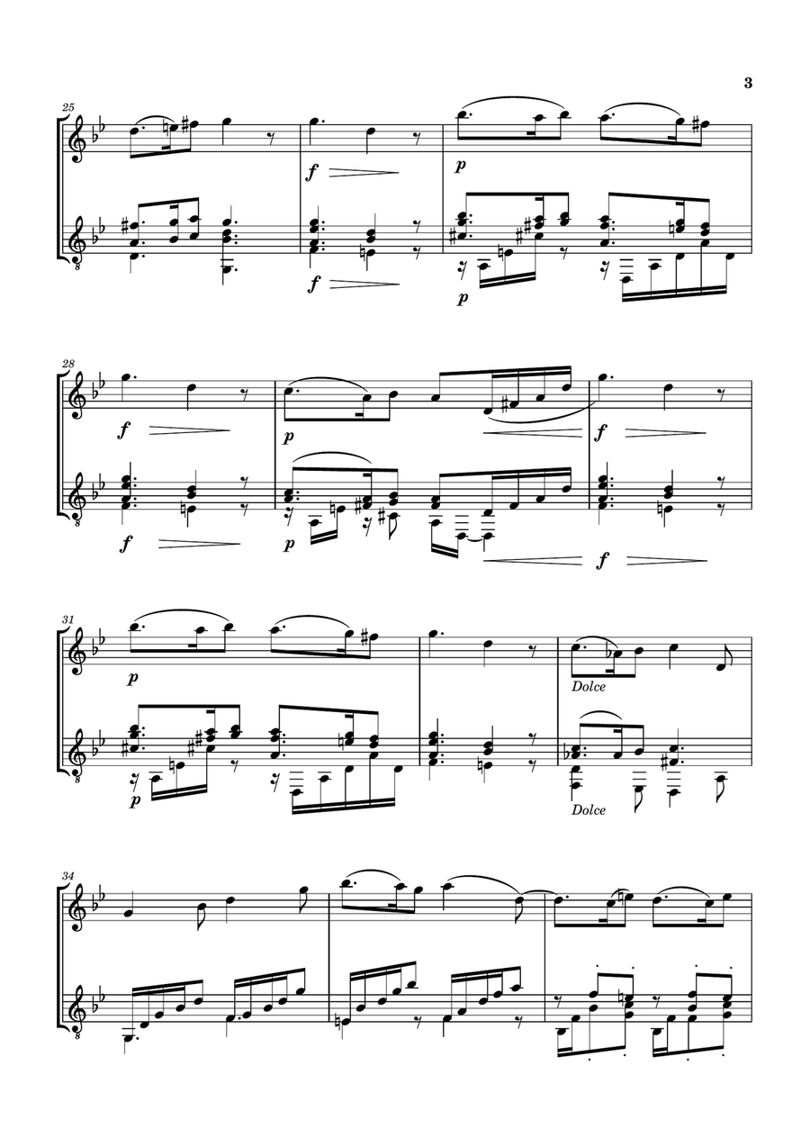 SICILIENNE [GABRIEL FAURÉ] FOR VIOLIN AND GUITAR String Duet scores gallery preview page 4
