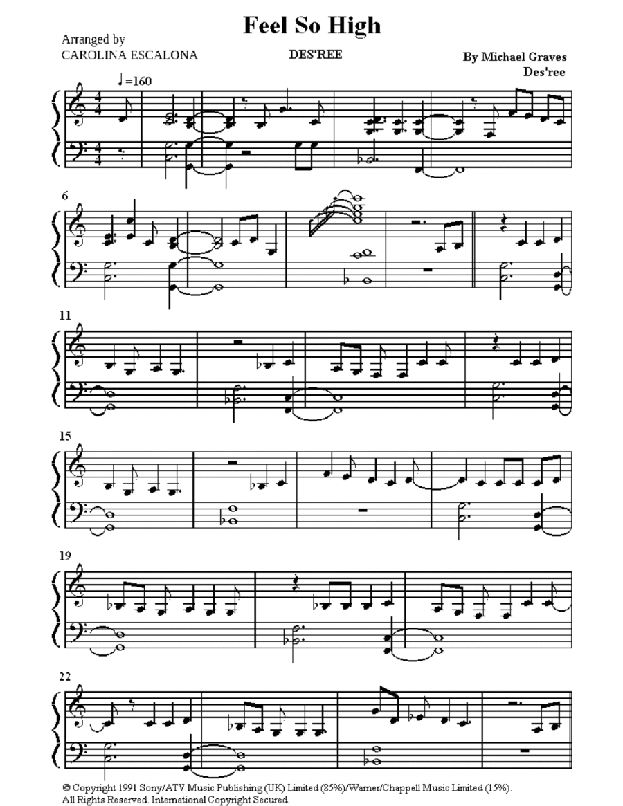 Feel So High Piano Solo scores gallery preview page 1