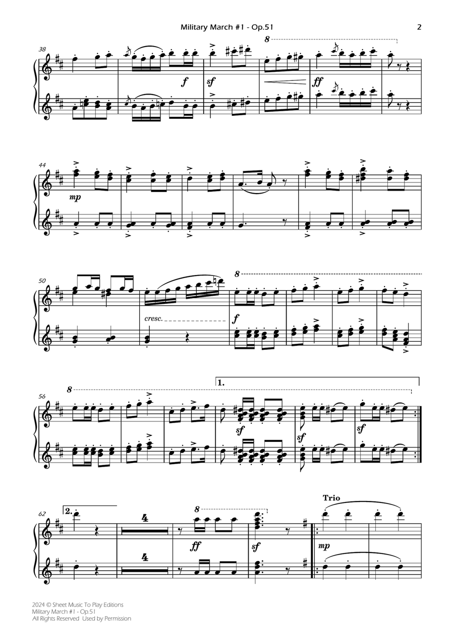 Military March No.1, Op.51 - Piano Four Hands (Individual Parts) 1 Piano, 4-Hands scores gallery preview page 2