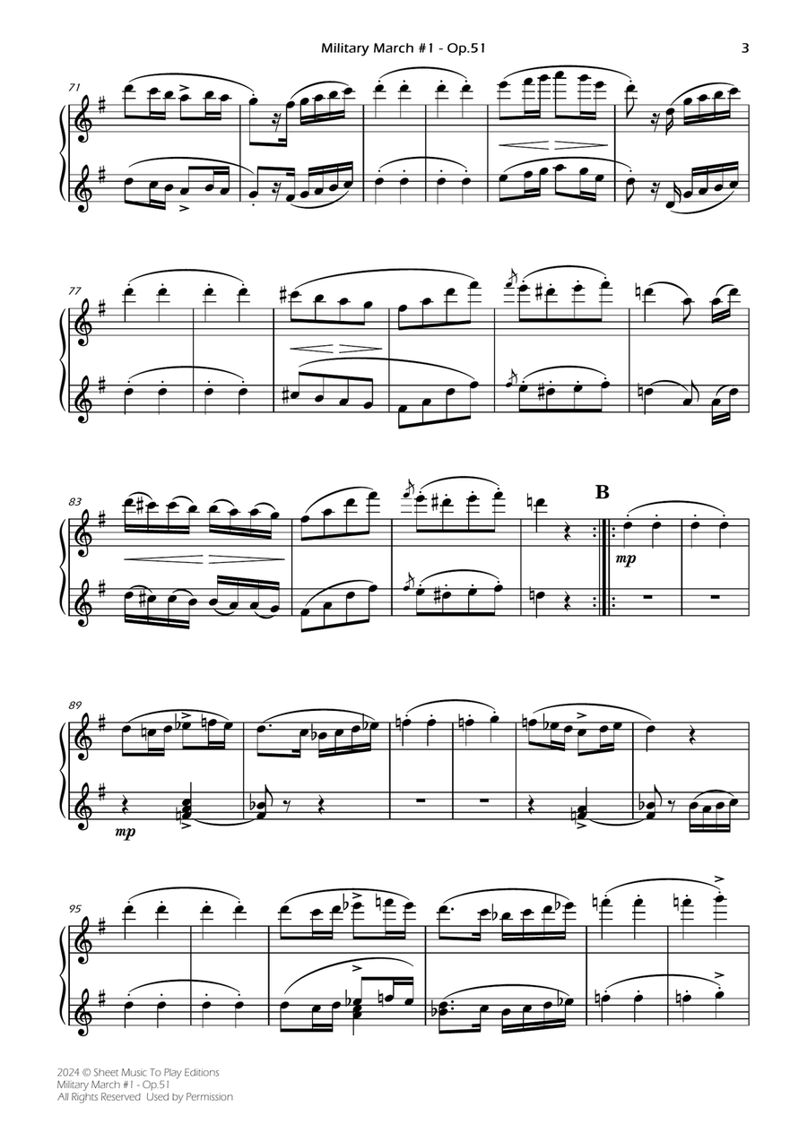 Military March No.1, Op.51 - Piano Four Hands (Individual Parts) 1 Piano, 4-Hands scores gallery preview page 3