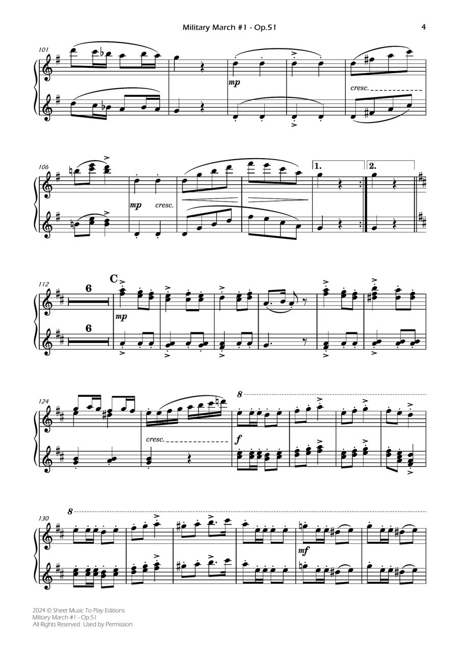 Military March No.1, Op.51 - Piano Four Hands (Individual Parts) 1 Piano, 4-Hands scores gallery preview page 4