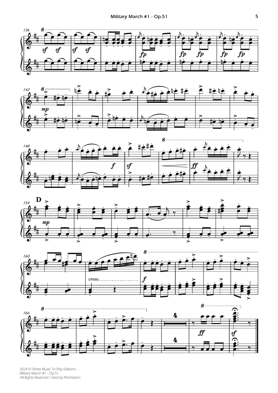 Military March No.1, Op.51 - Piano Four Hands (Individual Parts) 1 Piano, 4-Hands scores gallery preview page 5