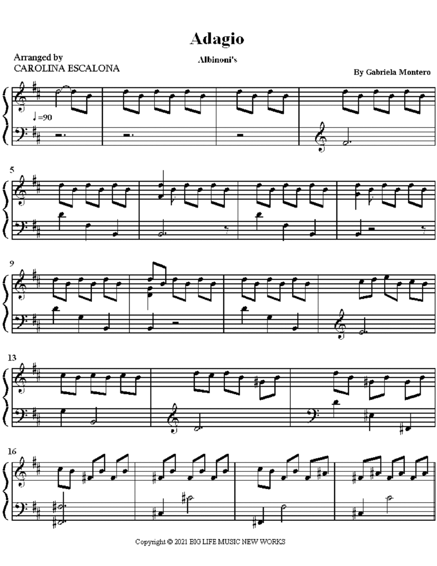 Adagio Piano Solo scores gallery preview page 1