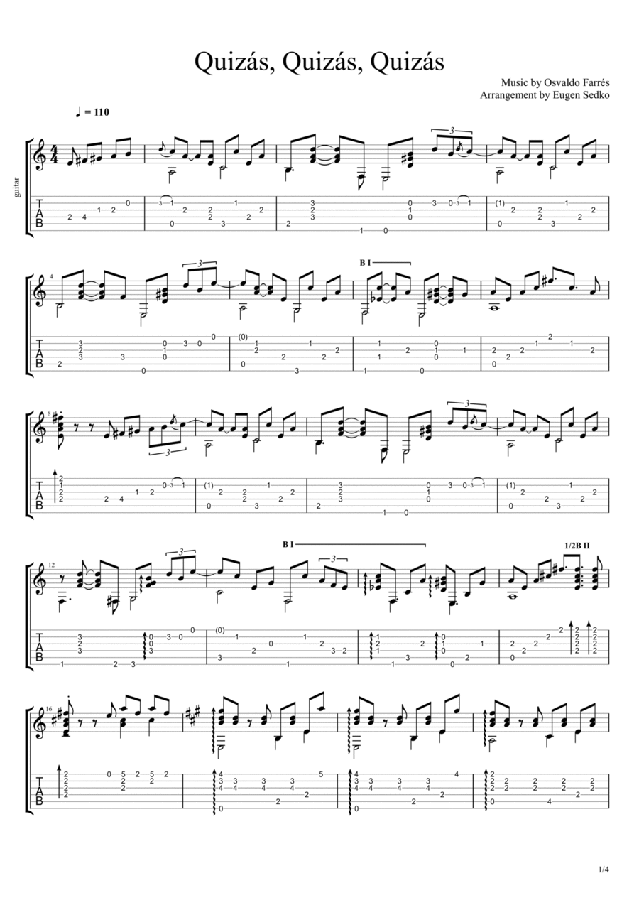 Quizas, Quizas, Quizas (perhaps, Perhaps, Perhaps) Classical Guitar scores gallery preview page 1
