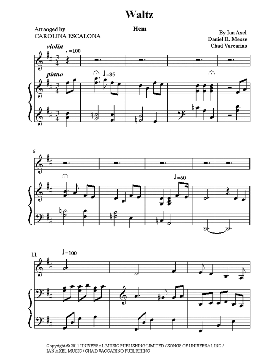 Waltz Violin Solo scores gallery preview page 1