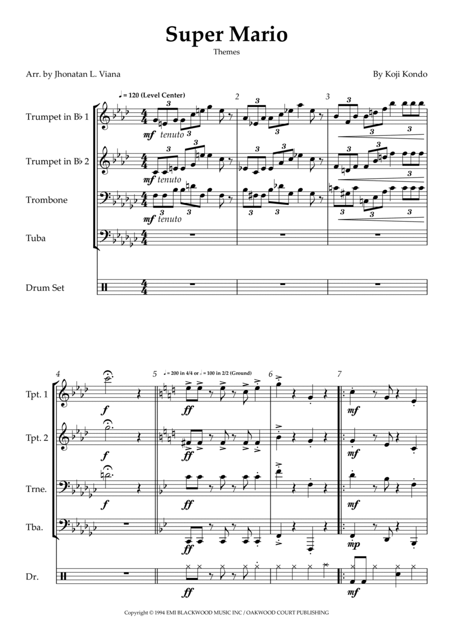 Super Mario Bros Theme Brass Quartet scores gallery preview page 1