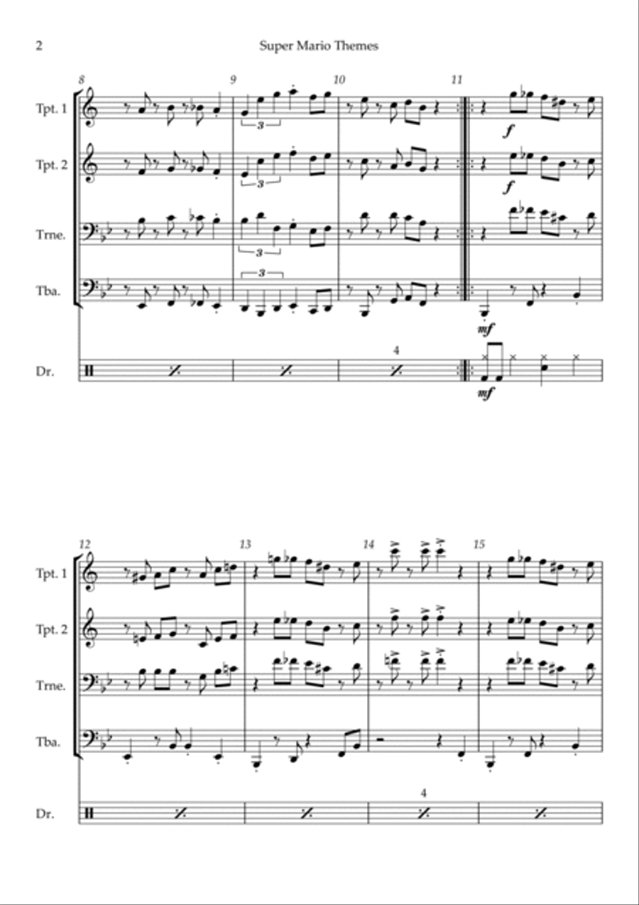 Super Mario Bros Theme Brass Quartet scores gallery preview page 2