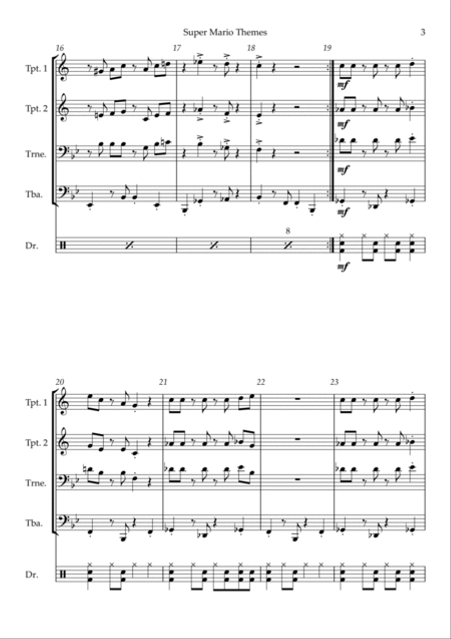 Super Mario Bros Theme Brass Quartet scores gallery preview page 3