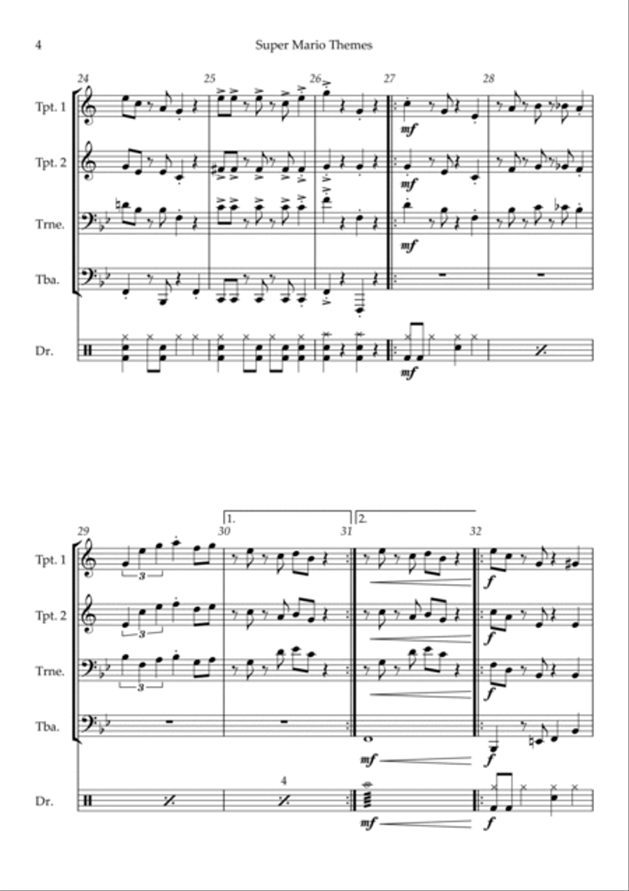 Super Mario Bros Theme Brass Quartet scores gallery preview page 4
